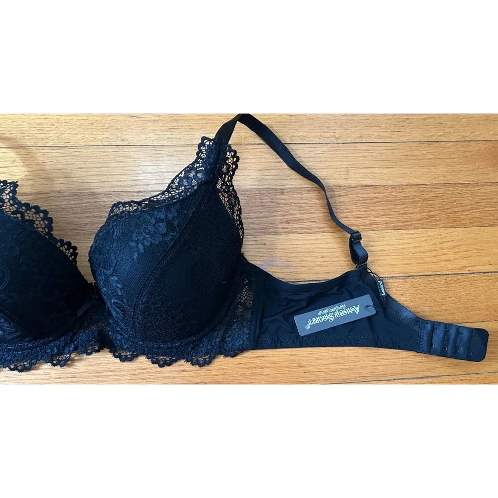 44C Bra Black Floral Lace Underwire Padded Push Up Bra Full Coverage Convertible